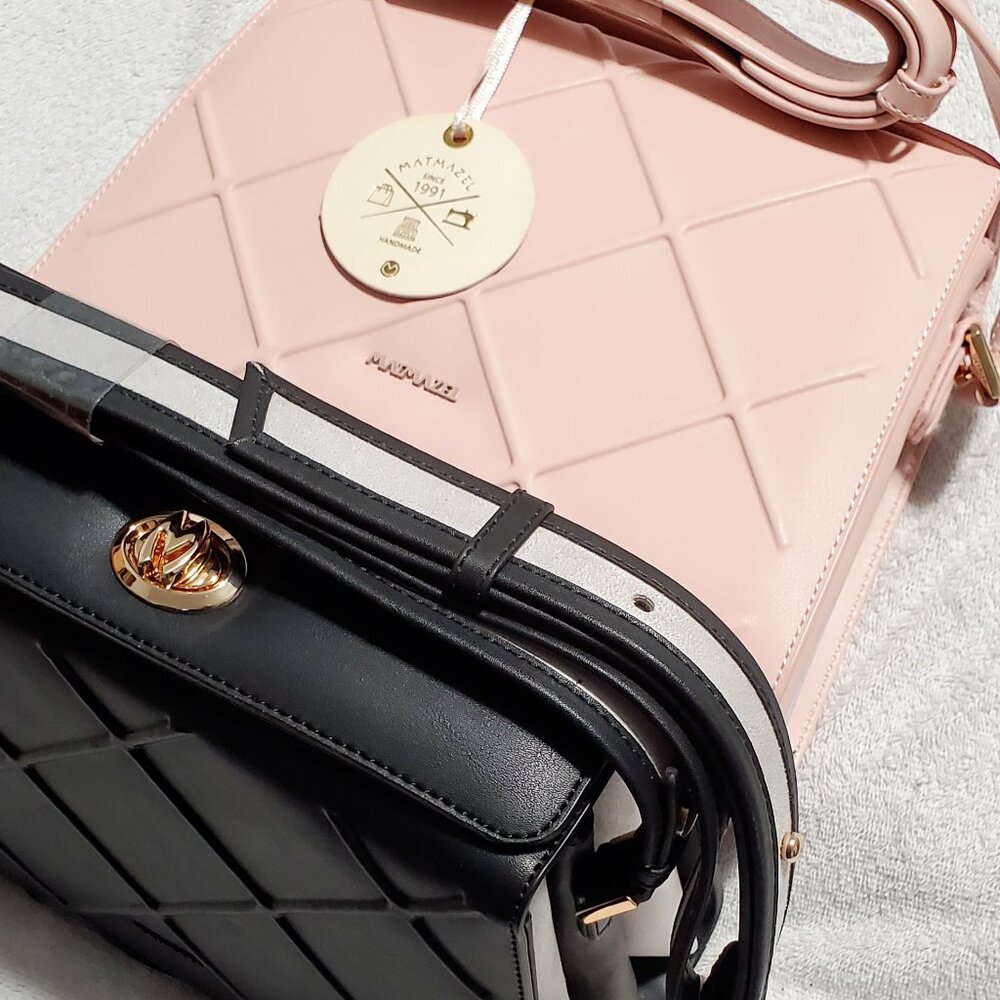 Matmazel "THENA" Shoulder Bag- Pink & Black- 24" Shoulder Strap- 4 Compartments
